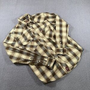 Rafter C Red Dirt Collection Pearl Snap Tan Plaid Long Sleeve Shirt Mens‎ Small